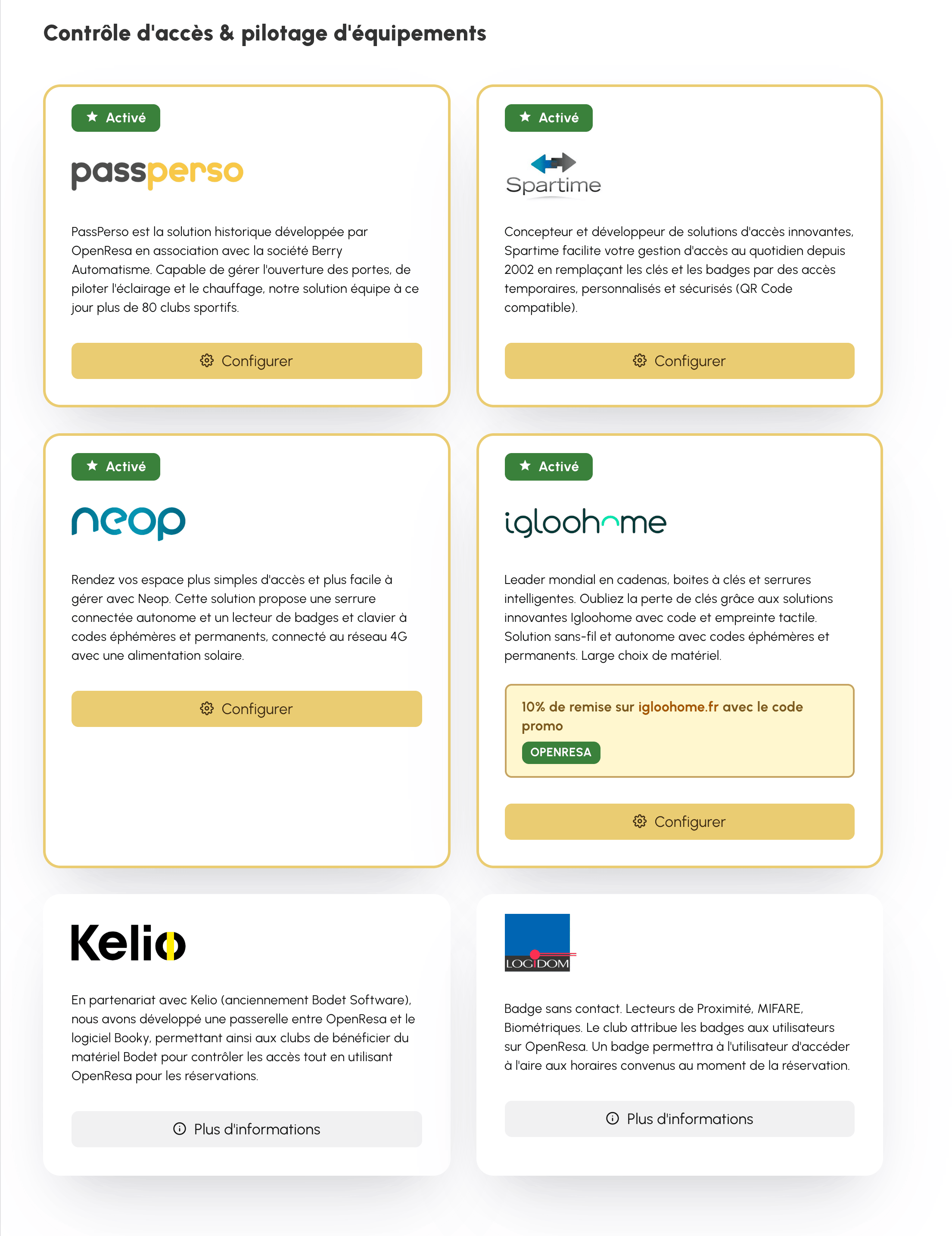 Solutions de contrôle d'accès compatibles