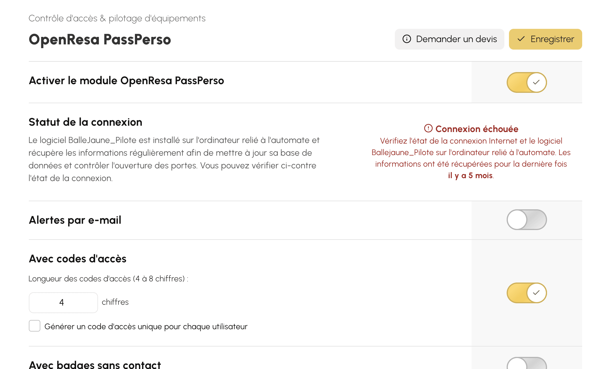 Réglages de PassPerso