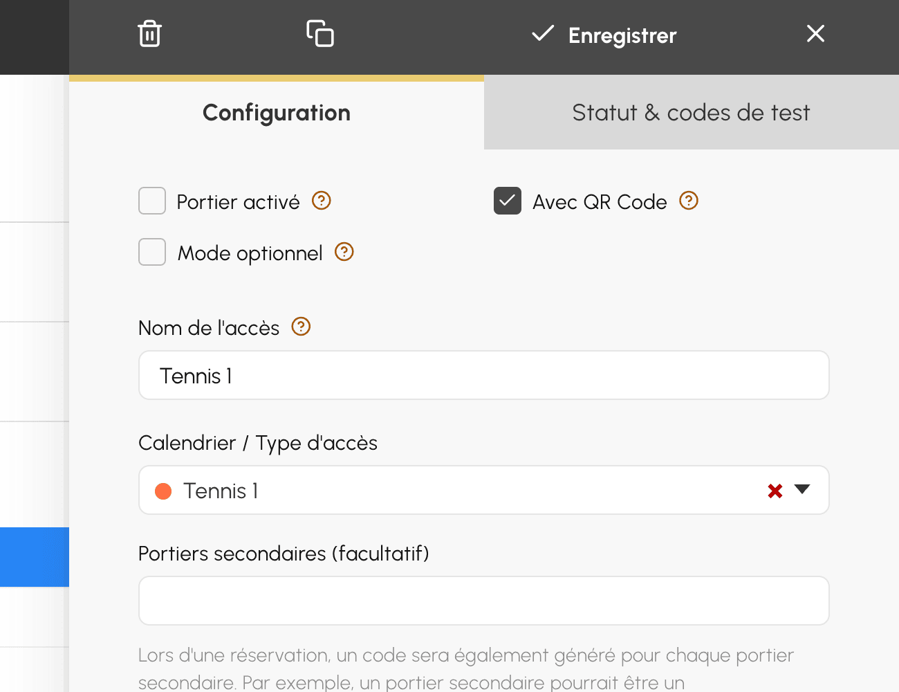 Configuration d'un portier Spartime