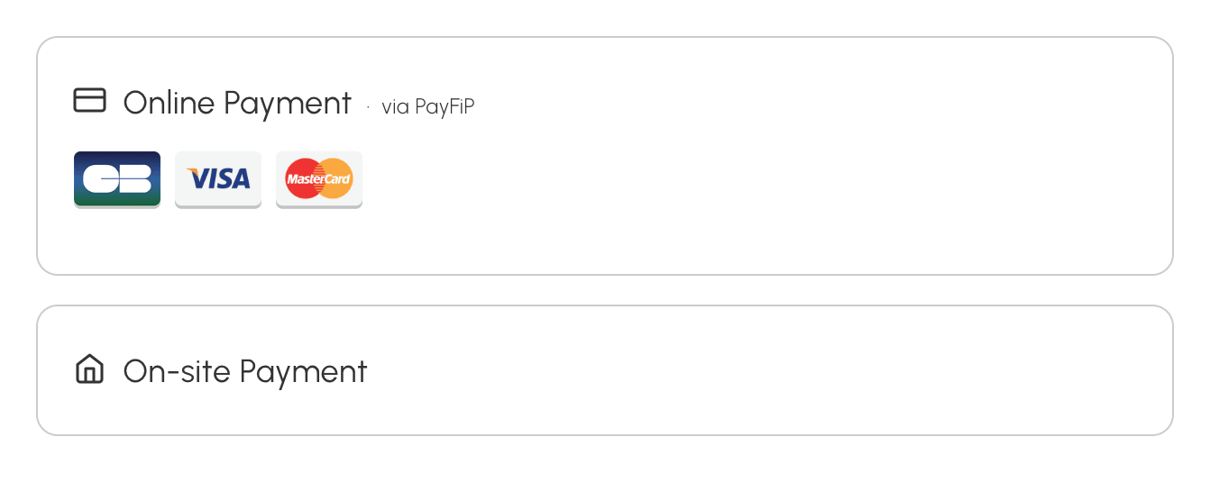 Online payment method via PayFiP on the payment page