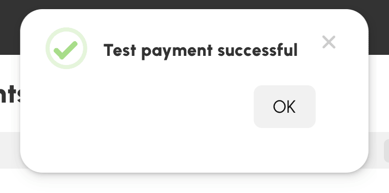 Successful test payment result on the list of billing accounts