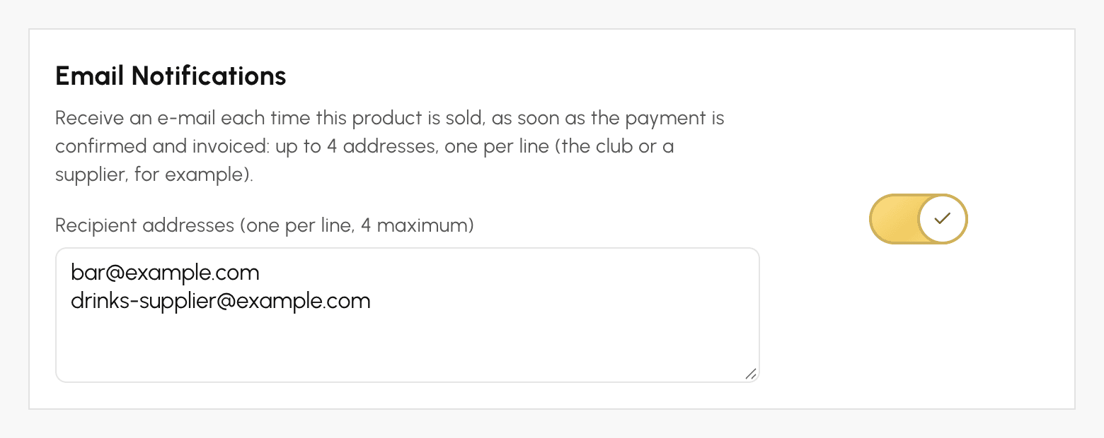 E-mail notifications in a product record
