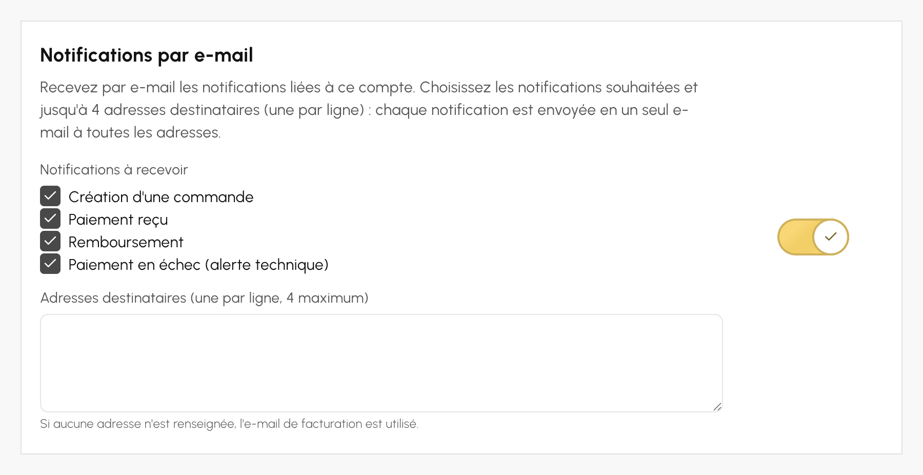 Notifications par e-mail d'un compte de facturation