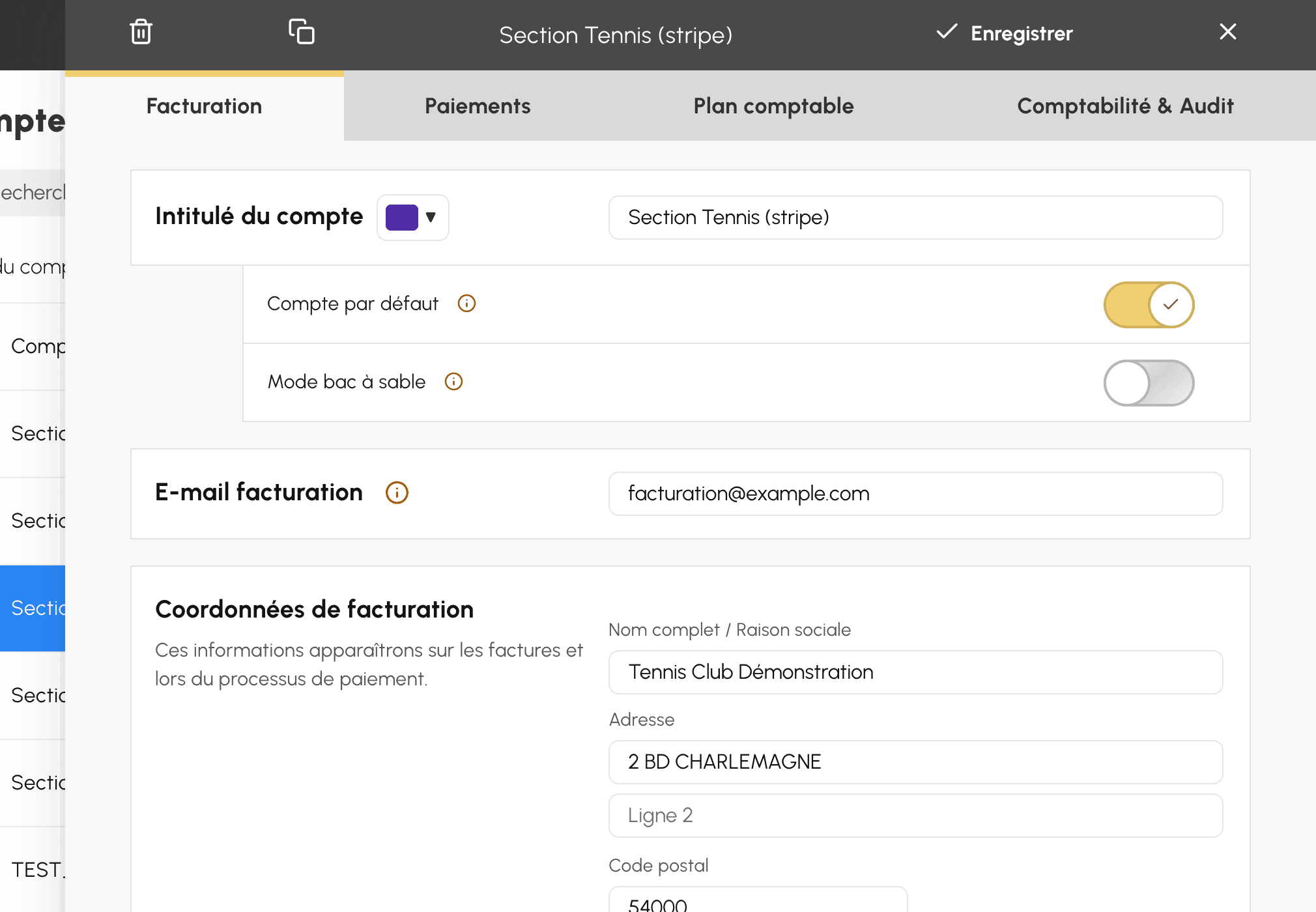 Formulaire d'un compte de facturation