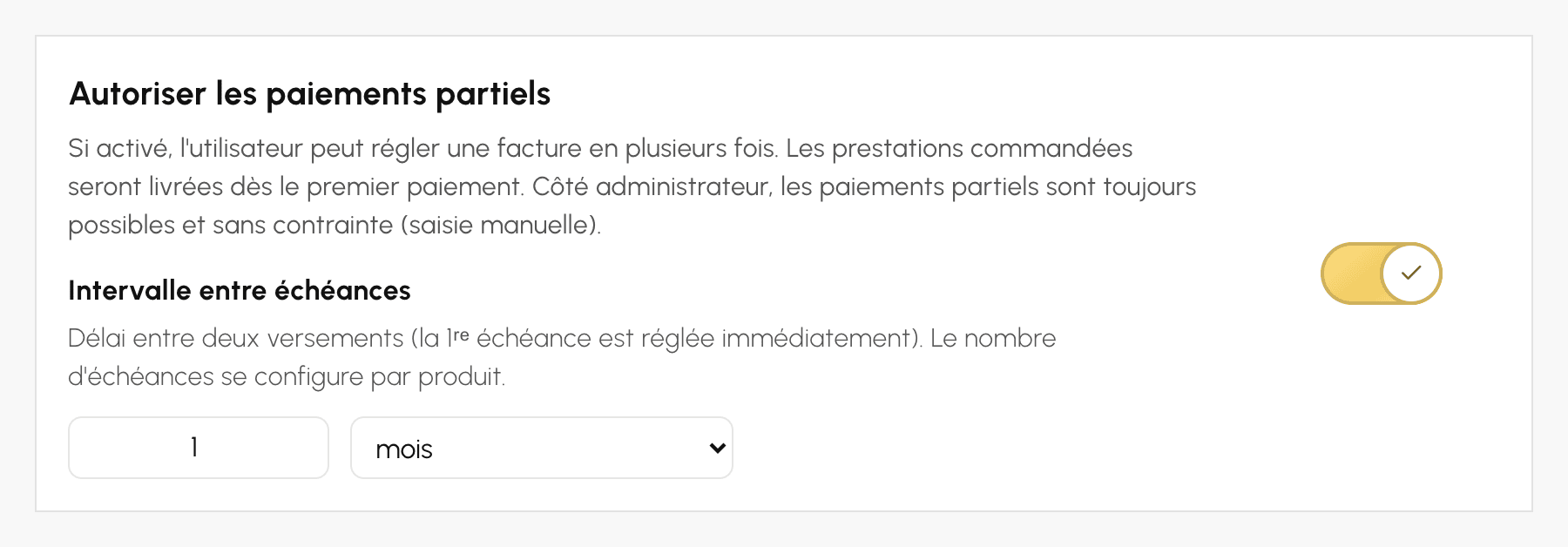 Réglage des paiements partiels sur le compte de facturation