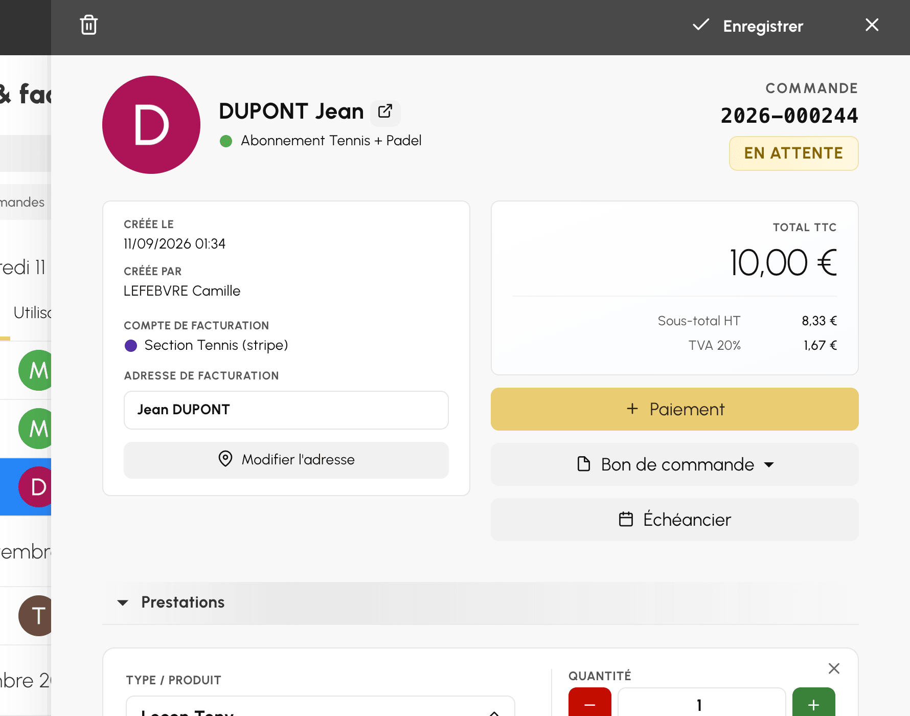 Détail d'une commande