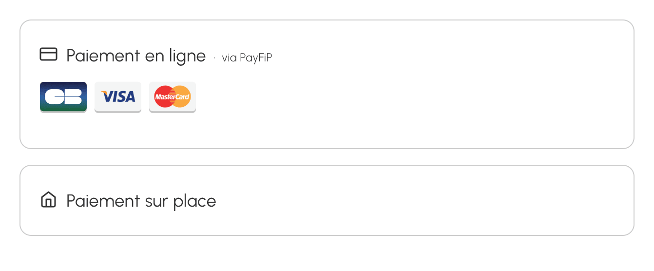 Mode de paiement en ligne via PayFiP sur la page de paiement