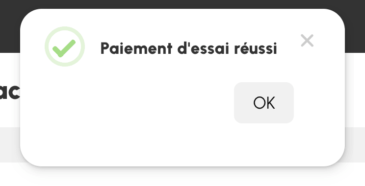 Retour d'un paiement d'essai réussi sur la liste des comptes de facturation