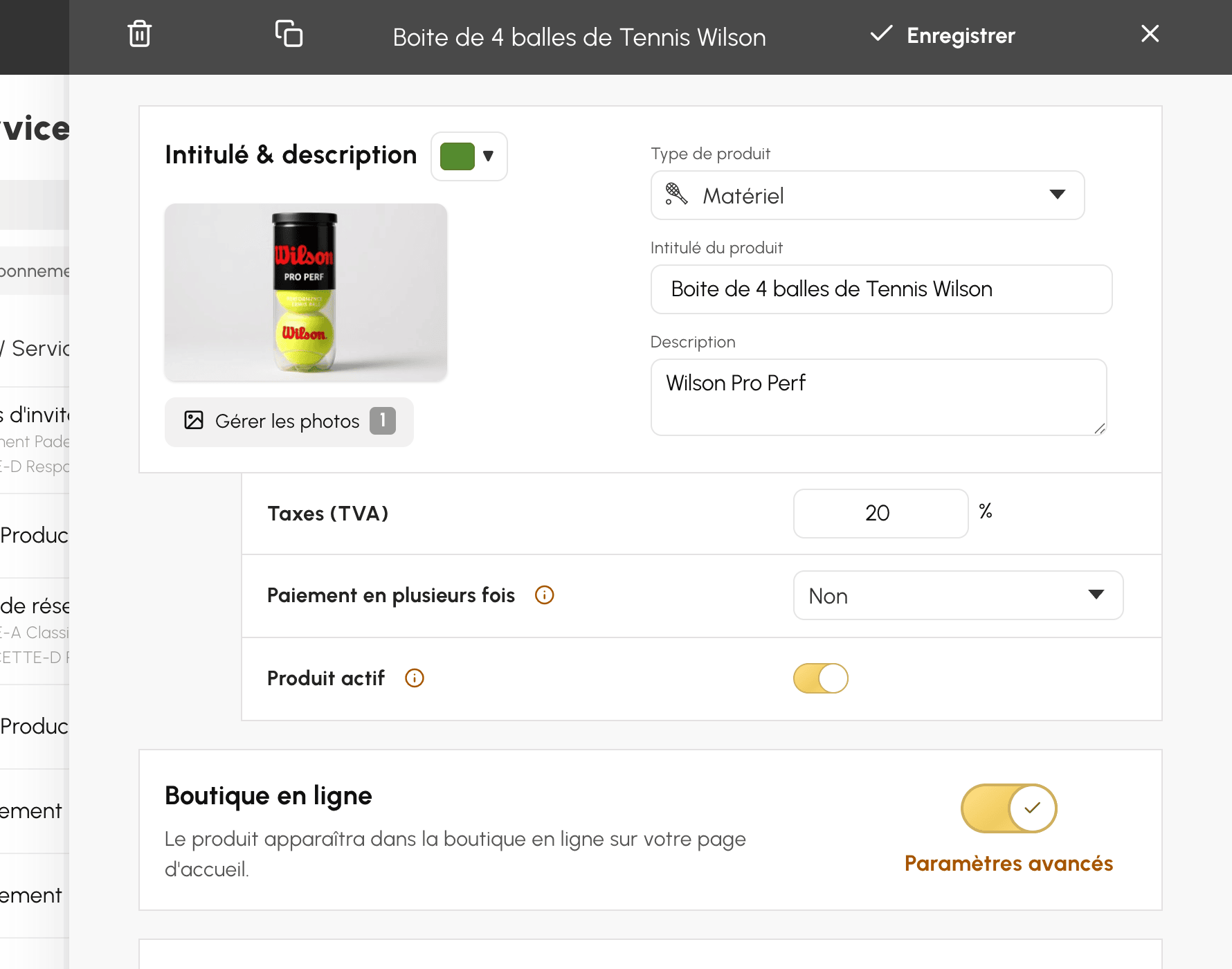 Formulaire de création d'un produit