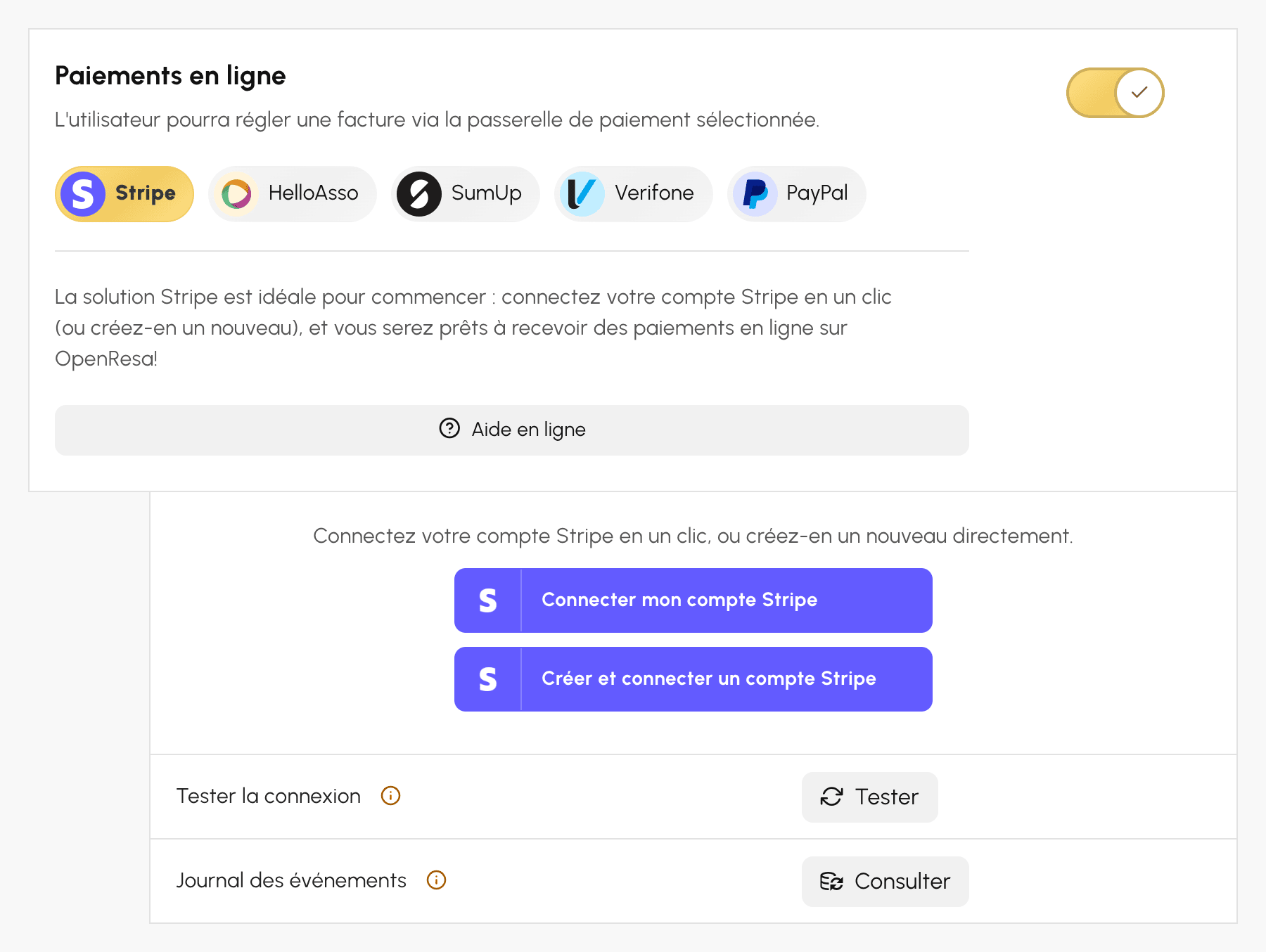 Connexion du compte Stripe depuis un compte de facturation