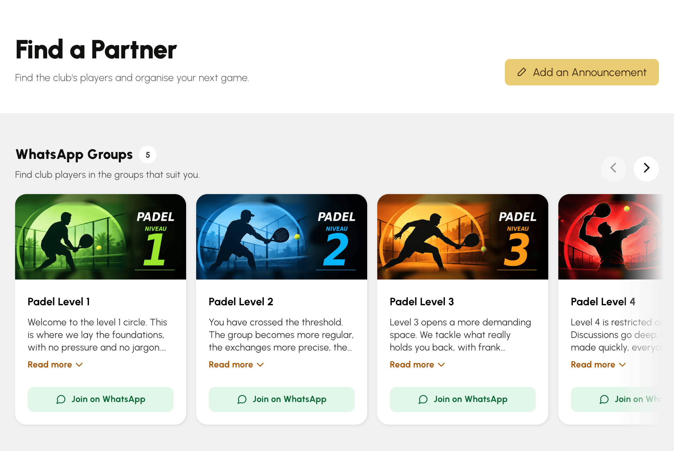 WhatsApp groups on the partner search page