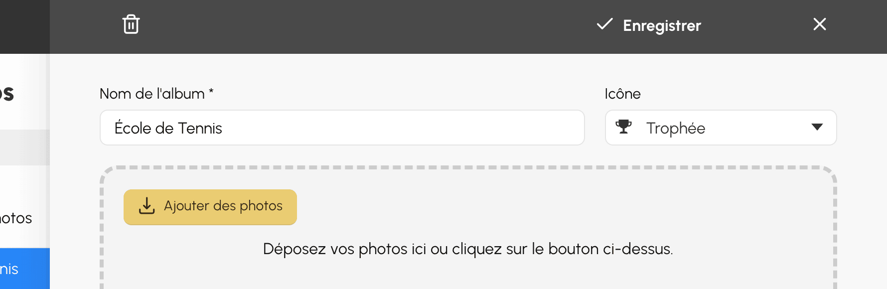 Ajout de photos dans un album par glisser-déposer
