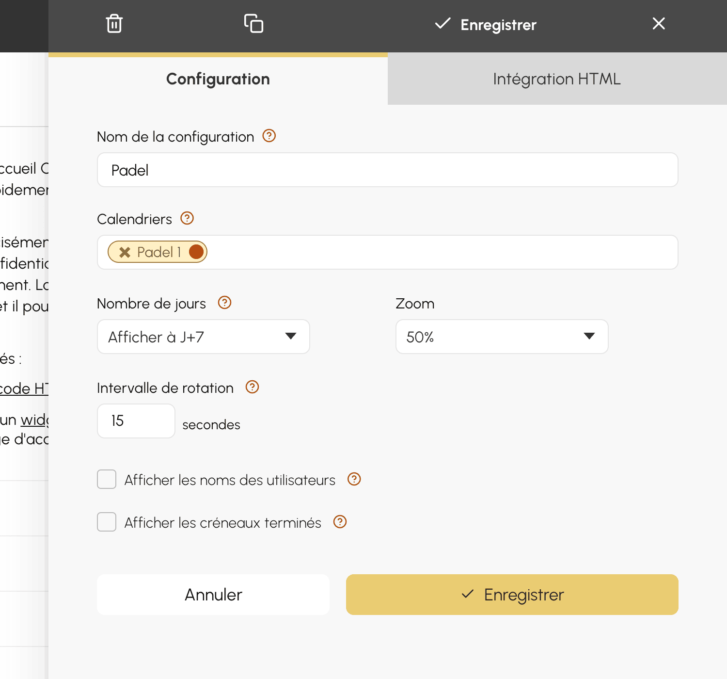Configuration d'un calendrier public