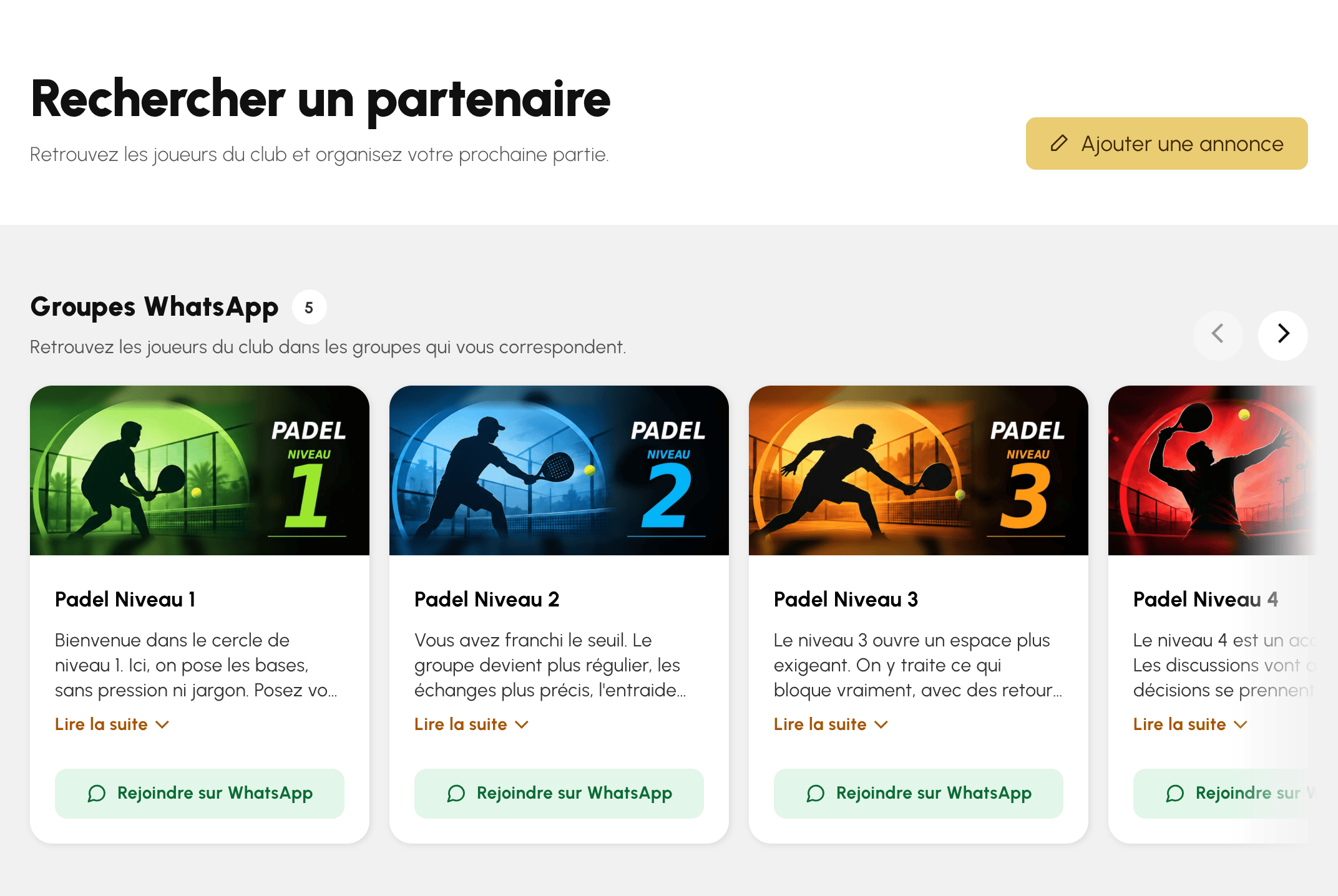 Groupes WhatsApp sur la page de recherche de partenaires
