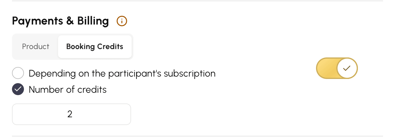 Booking credits mode in the settings of a participatory time slot