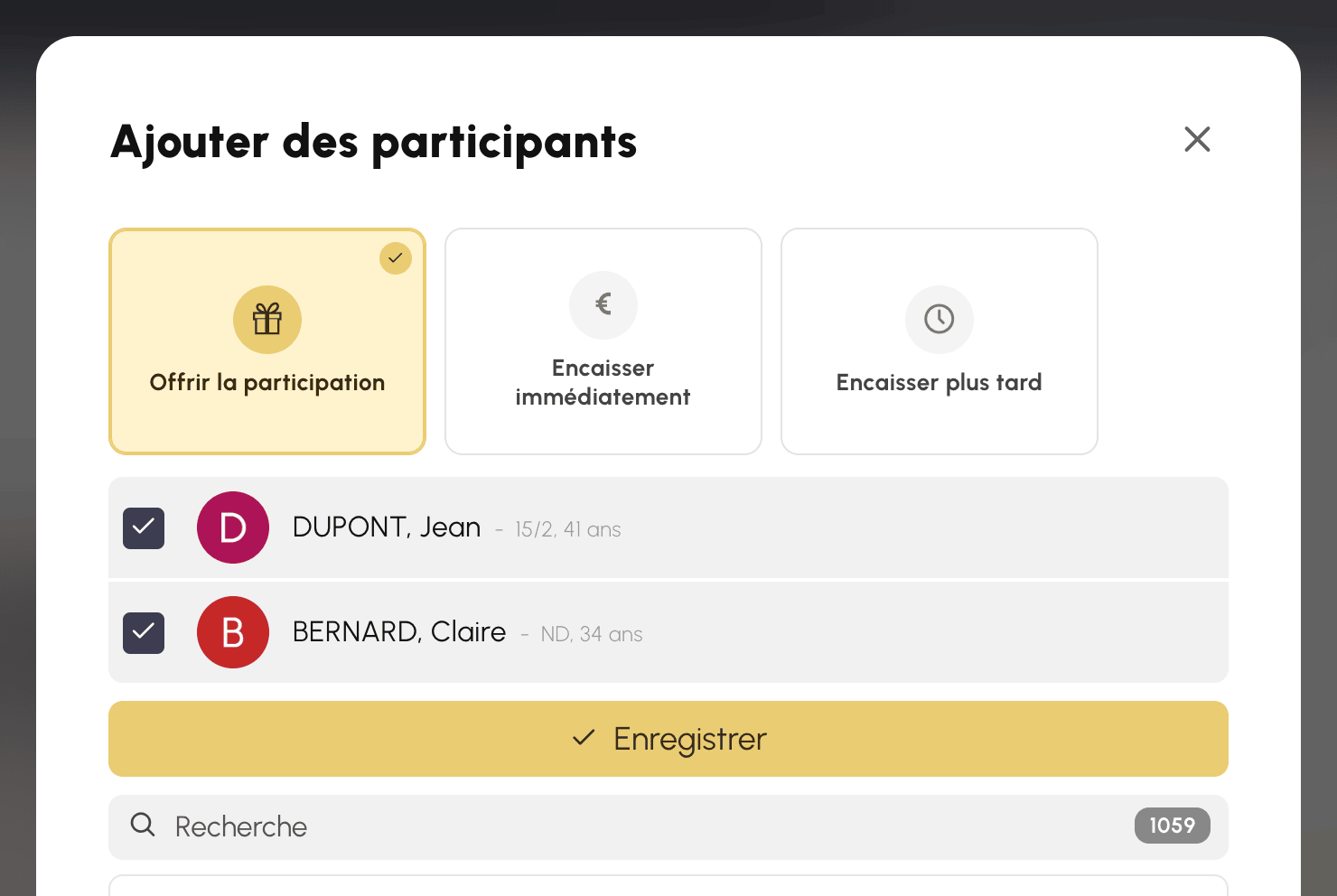 Les trois façons de traiter le montant à l'ajout de participants sur un créneau payé par produit