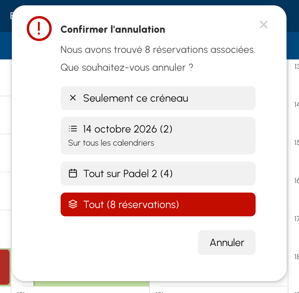 Choix de la portée de l'annulation d'une série