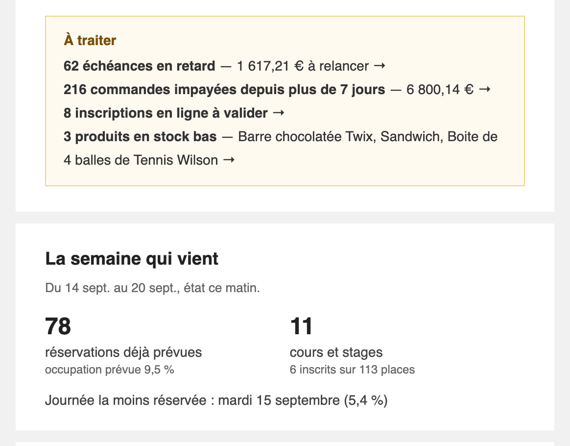 L'encadré des points à traiter et la semaine qui vient