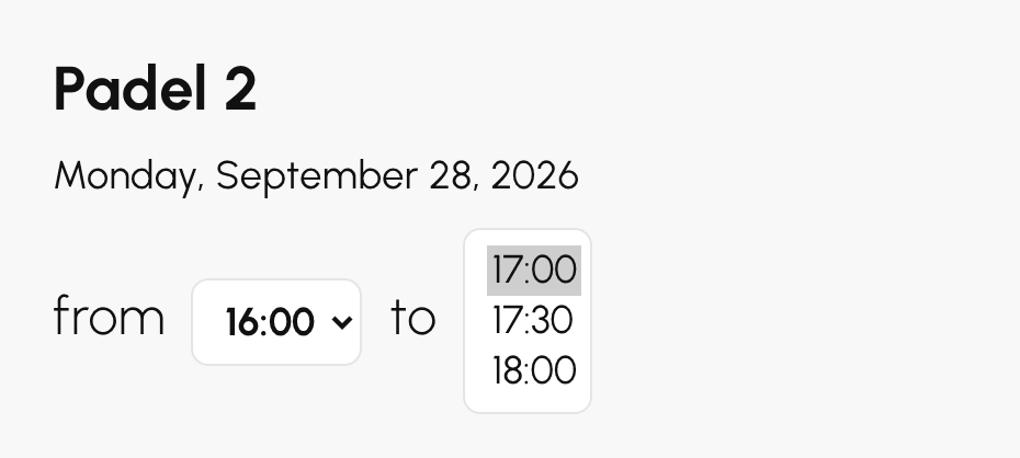 Subscriber's booking form: from 4 pm to 5 pm, 5:30 pm or 6 pm as preferred