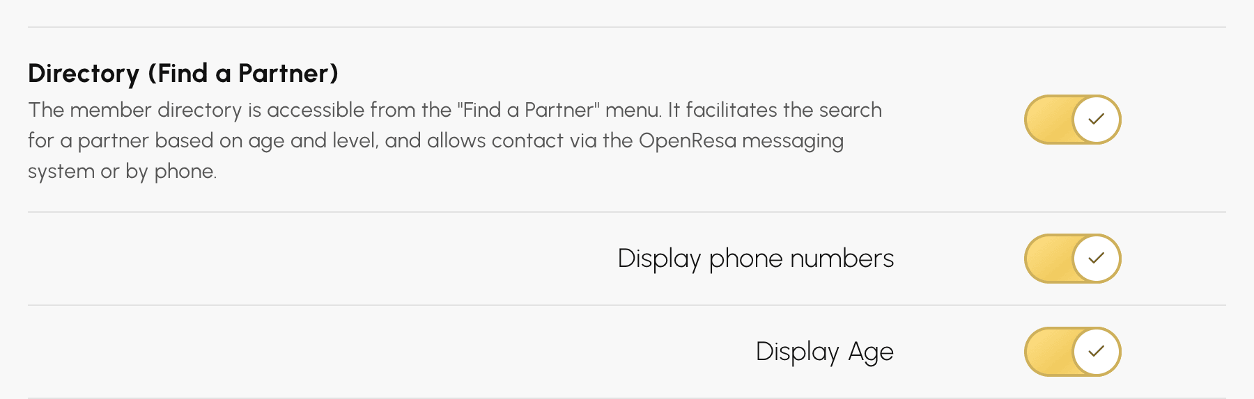 Directory settings in the calendar display preferences