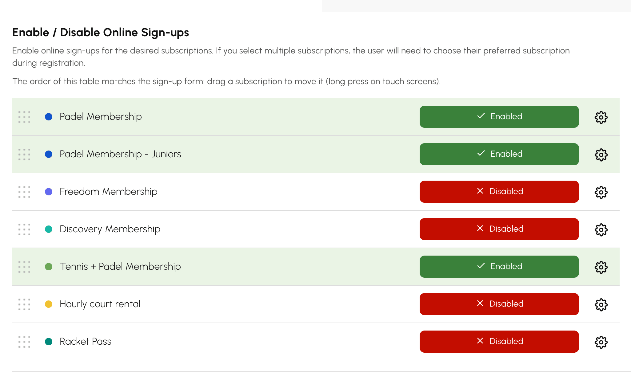 Enabling online registration subscription by subscription