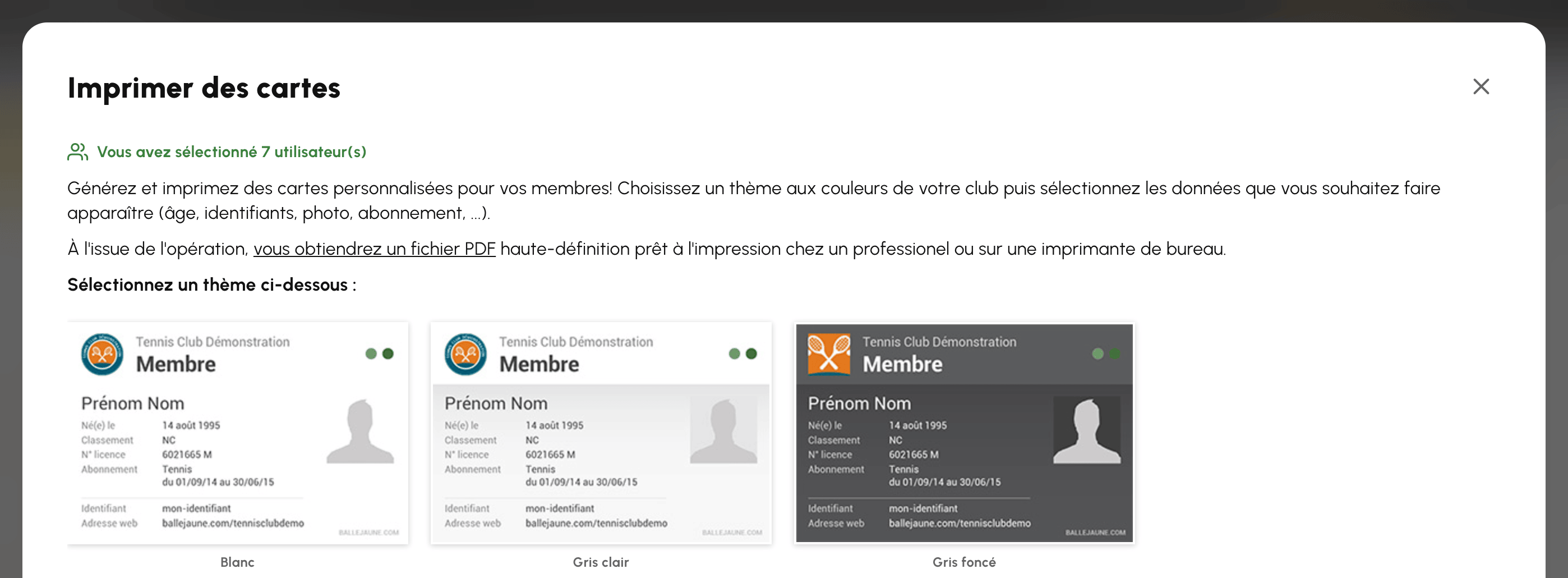Choix du thème des cartes à imprimer