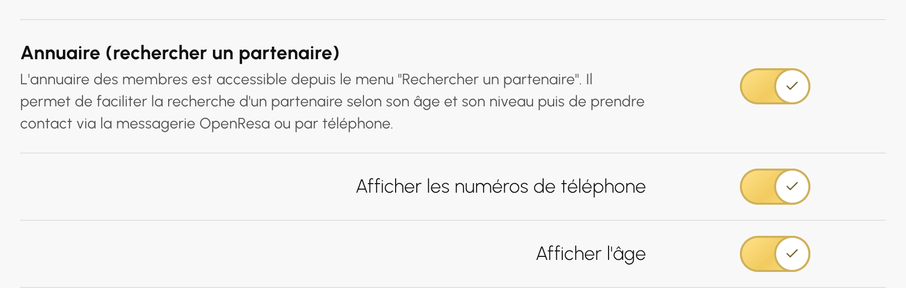 Réglages de l'annuaire dans les préférences d'affichage des calendriers