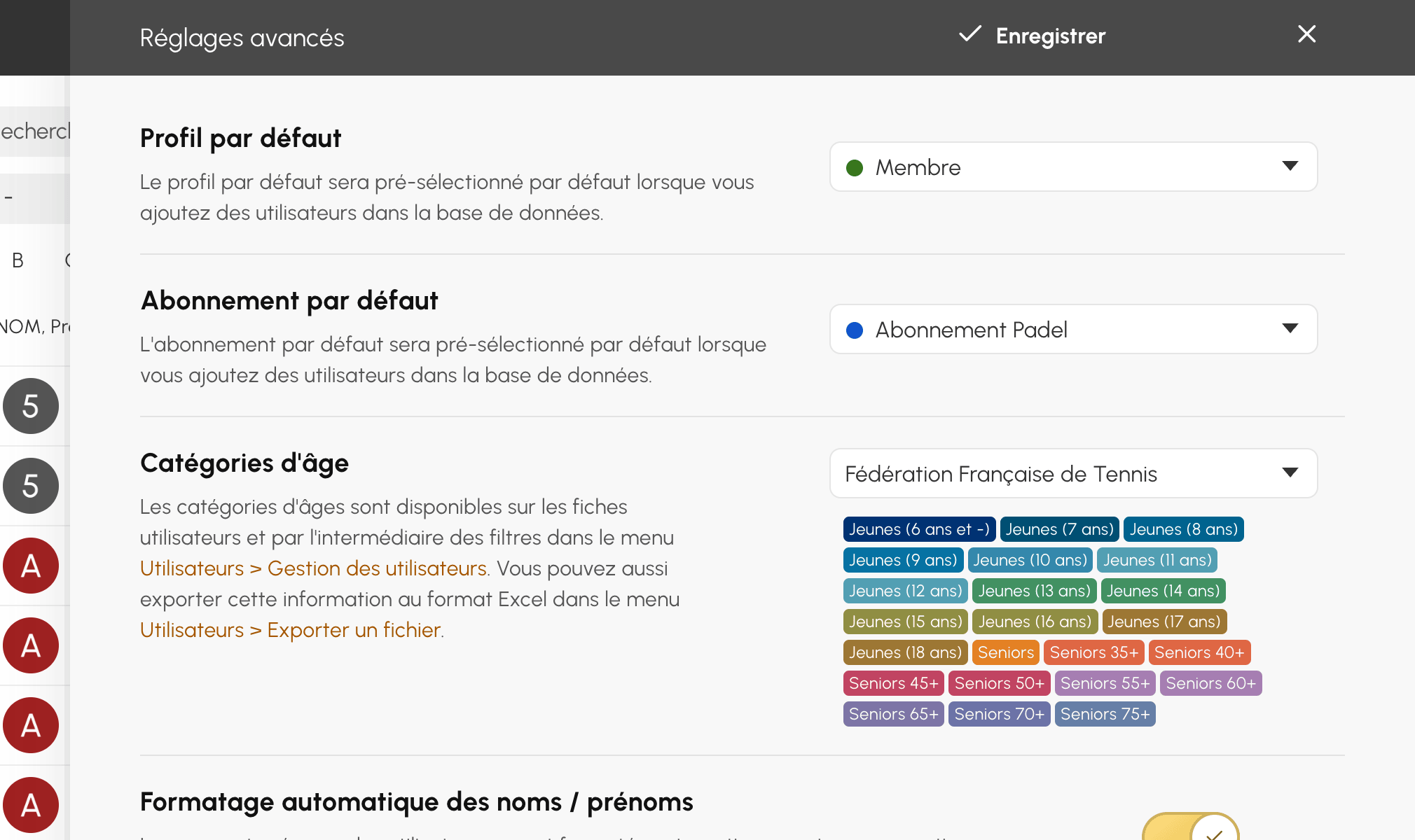 Réglages avancés : profil et abonnement présélectionnés pour chaque nouvel utilisateur
