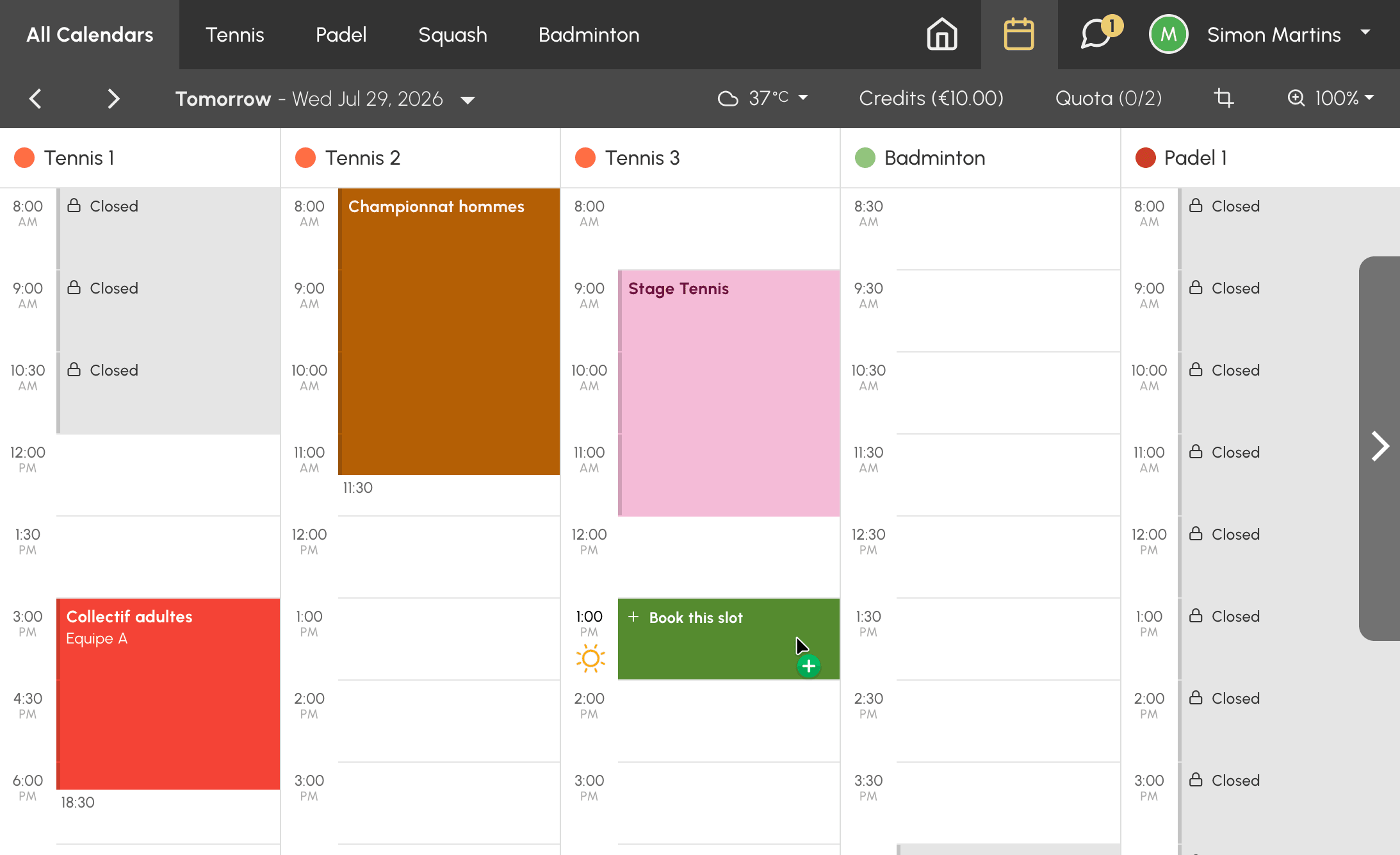 Day calendar view