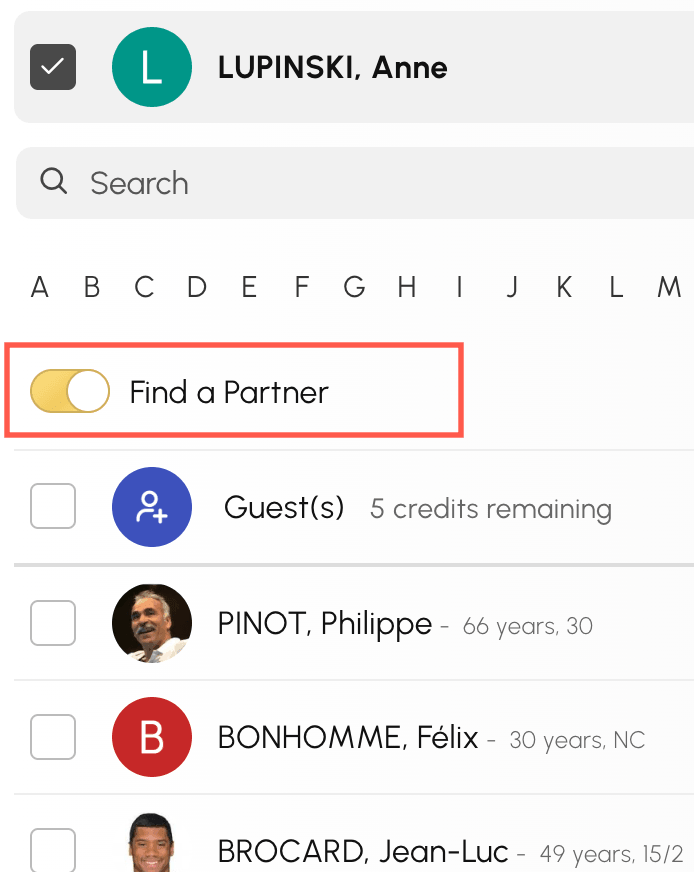 Find a Partner option