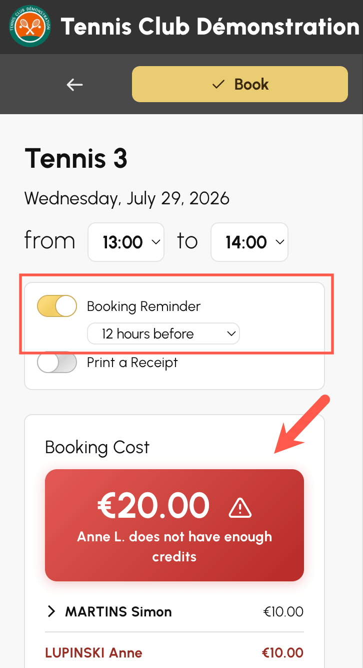 Booking reminders and cost