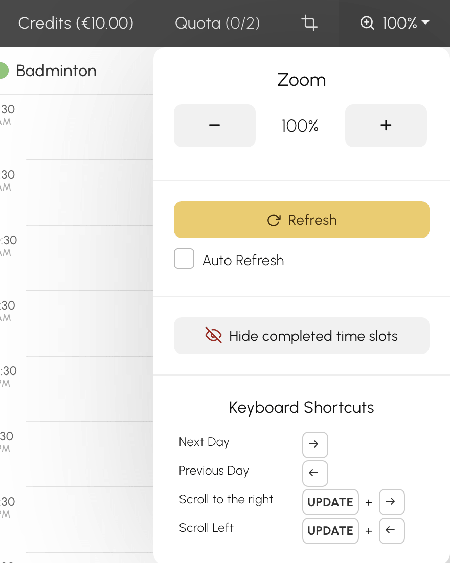 Zoom menu
