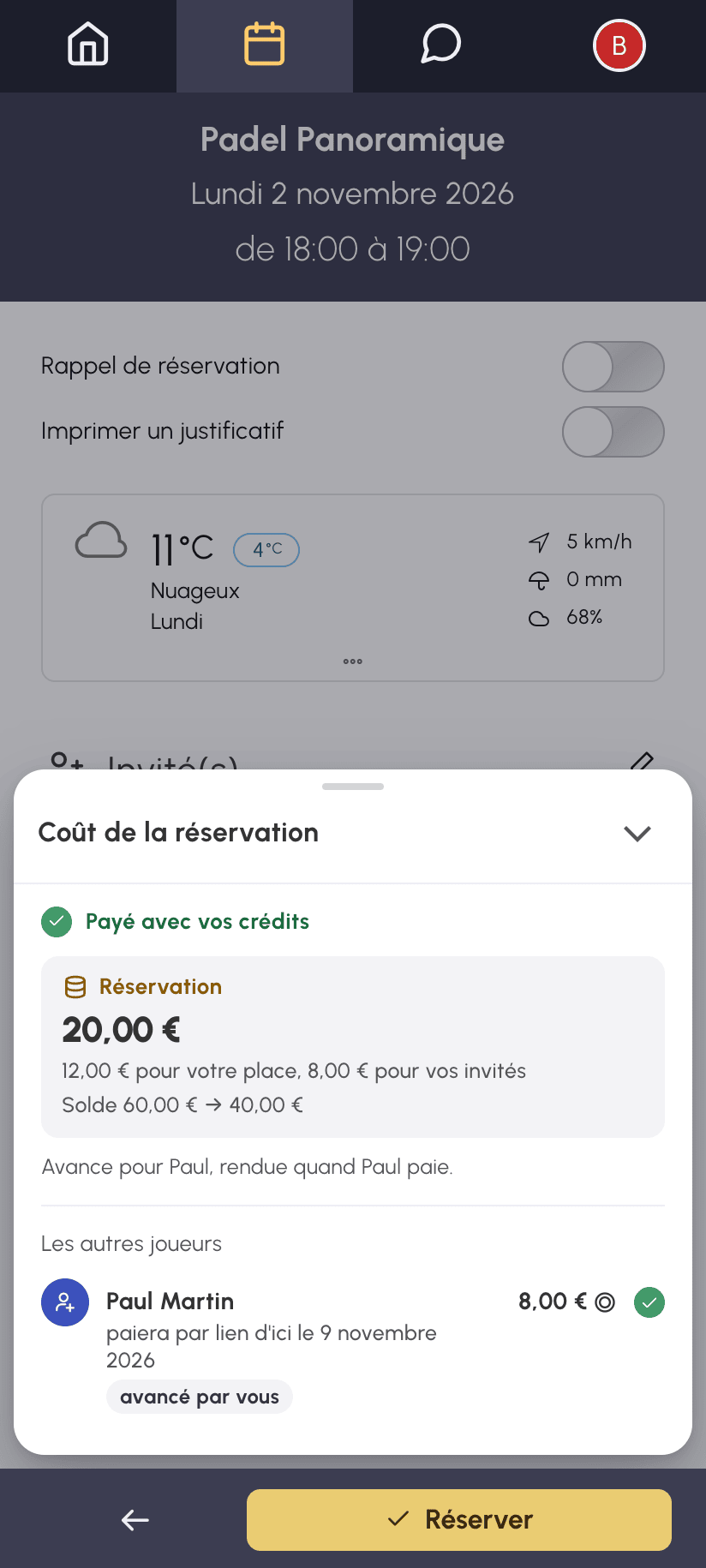 Encadré du coût sur téléphone : l'invitation de Paul avancée par Nicolas, rendue quand Paul paie