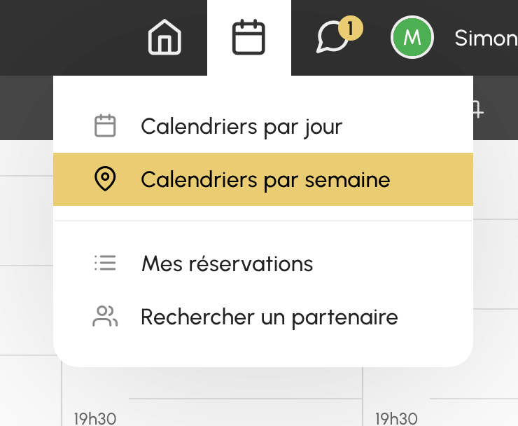 Menu de réservation