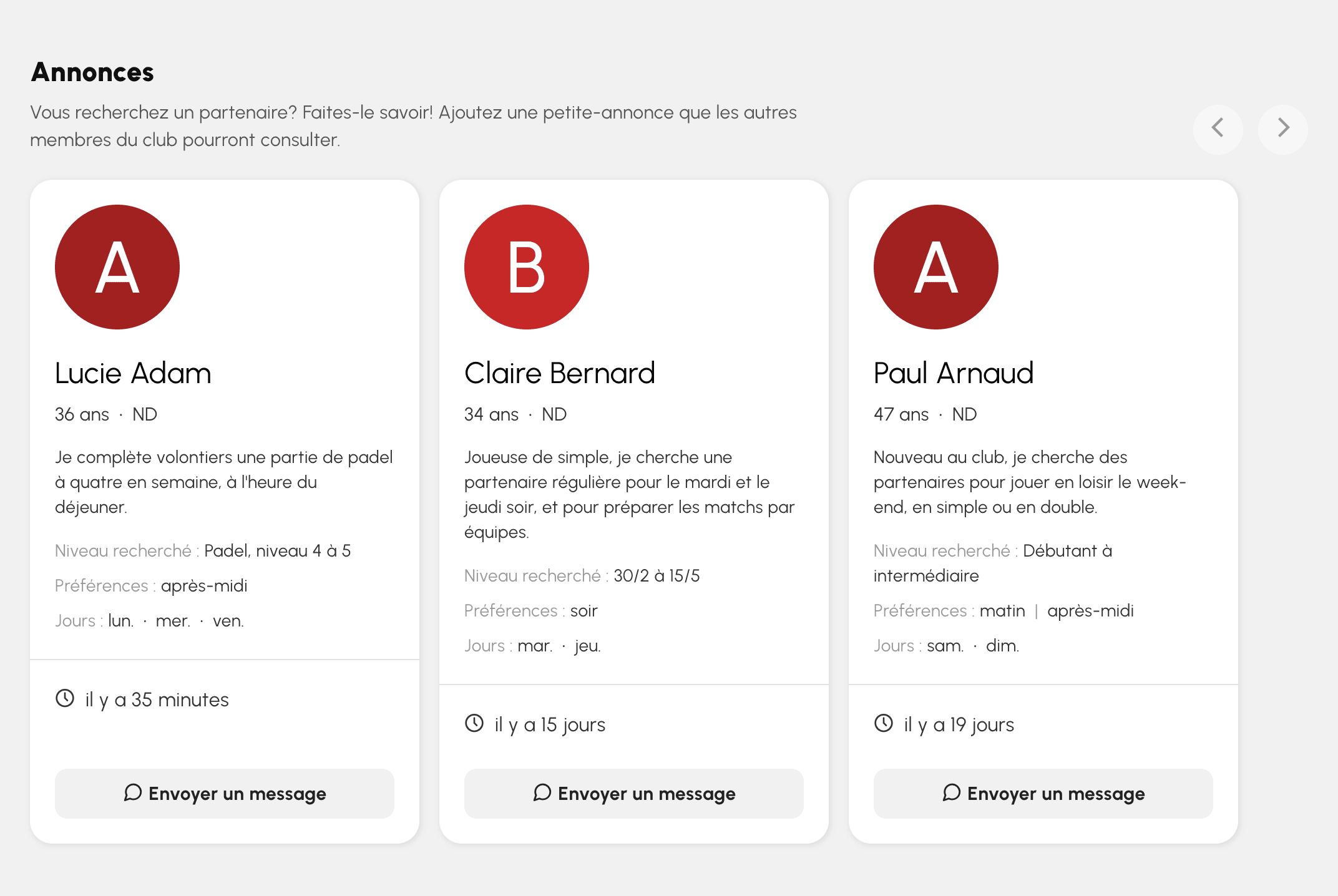 Annonces publiées par les utilisateurs de l'organisation