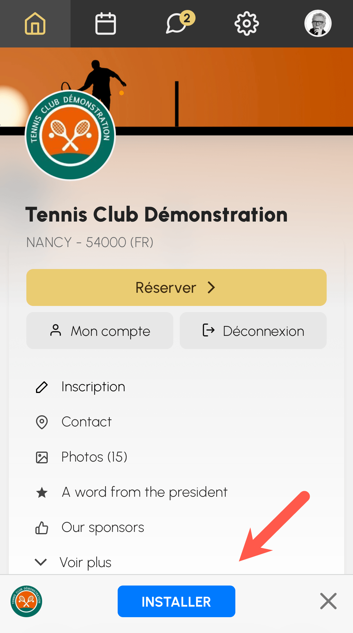 Bannière d'installation de l'application