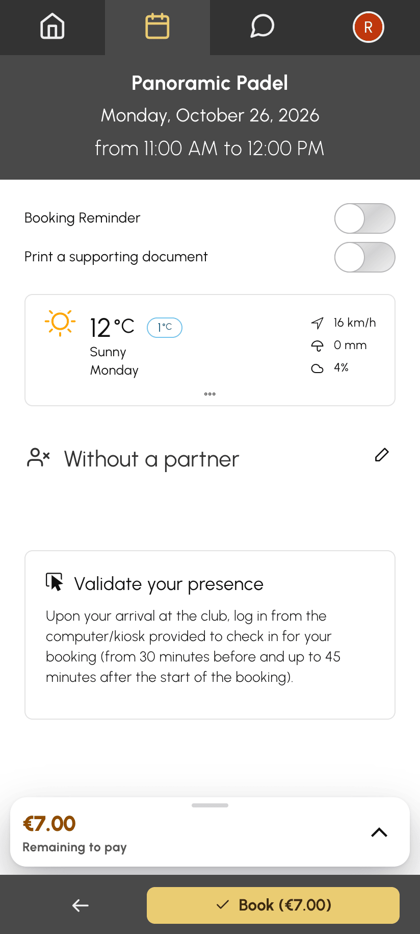 Collapsed cost bar on mobile: €7 left to pay, in orange